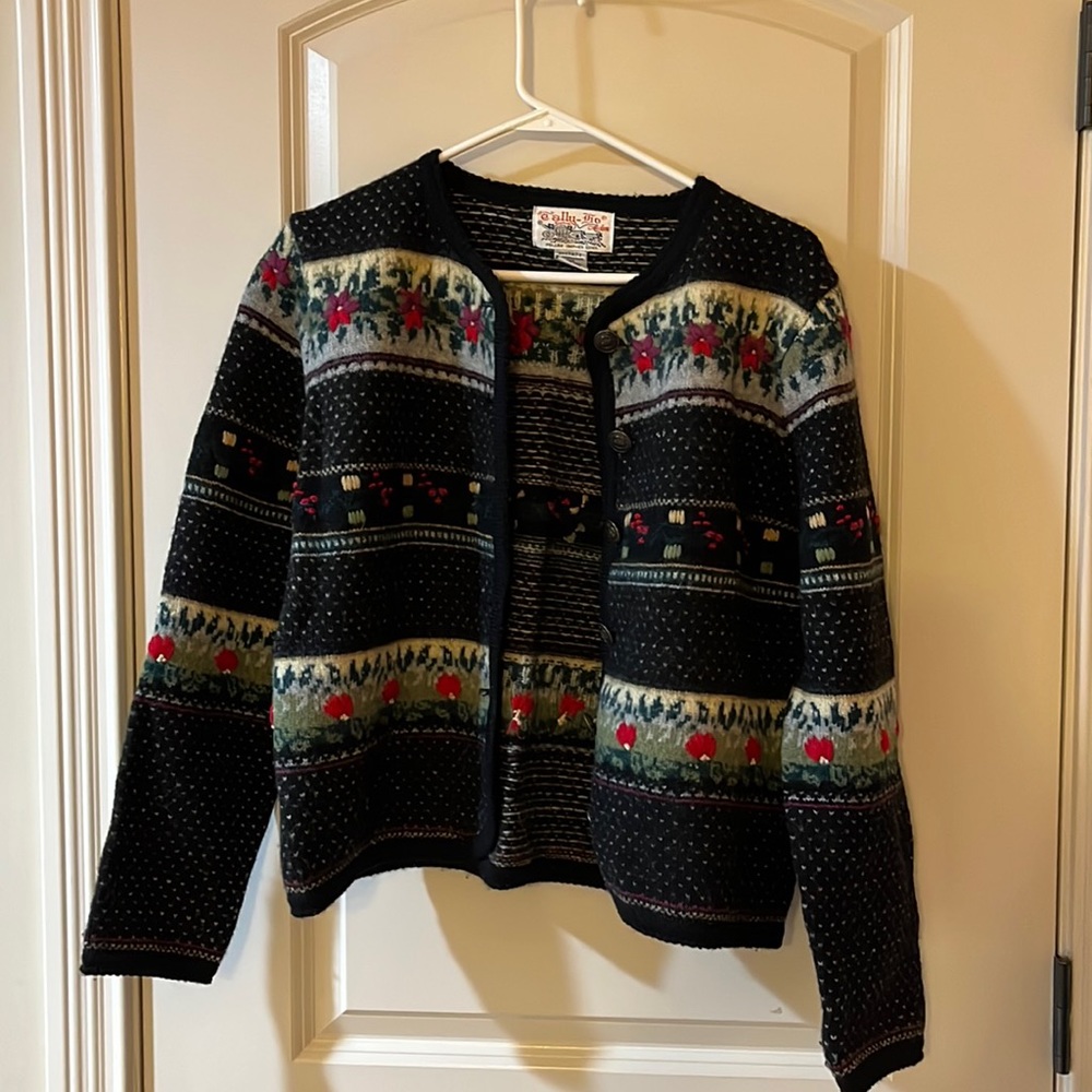 Vintage wool floral Tally- ho sweater